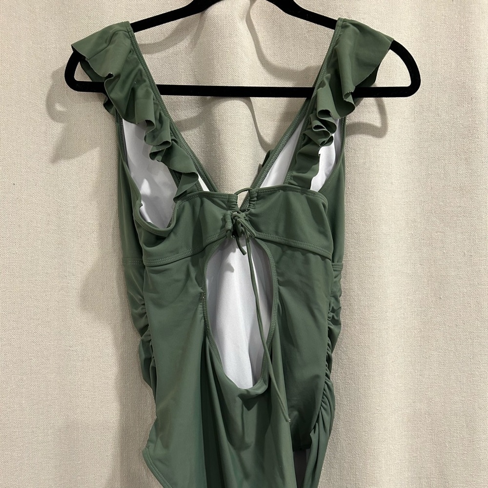 Green Ruffled One-Piece Swimsuit - Maternity - Picture 8 of 9